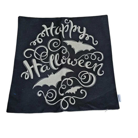 Festive Halloween Pillow Case X 2, 4th Emotion Brand, Zip Close, Black And Cream - Picture 2 of 6